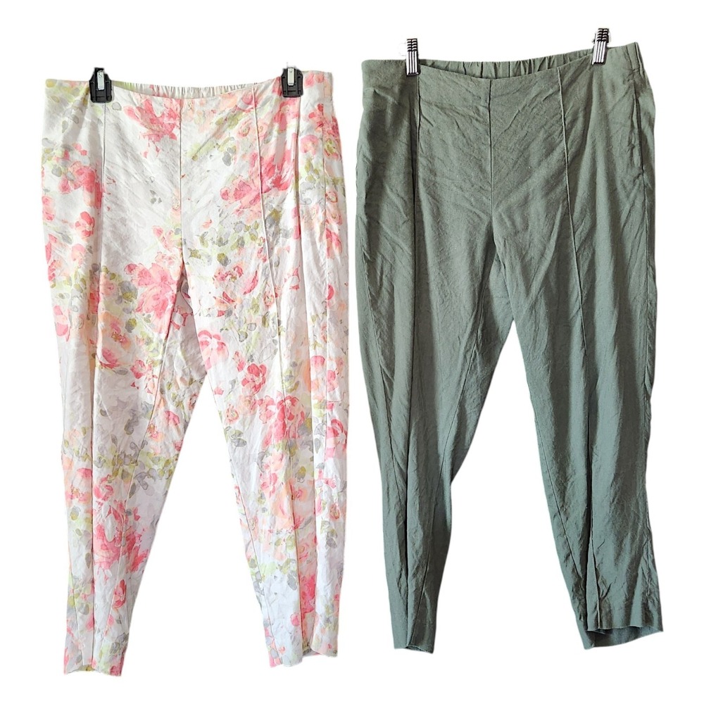 J. Jill Linen Stretch Pants Womens Small Cropped Pull On‎ Trousers Lot of 2